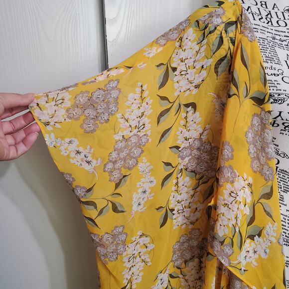 Blu Heaven Yellow Green Floral Long Flowy Kimono Medium - Picture 9 of 12